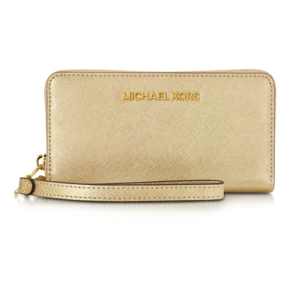 💛 MICHAEL KORS Gold Saffiano Leather Wristlet 💛